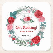 レッドローズウォーター結婚カラー スクエアペーパーコースター (正面)