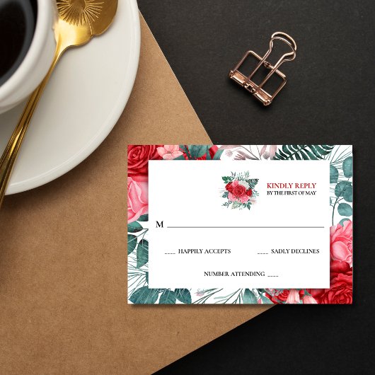 レッドローズウォーター結婚カラー 出欠カード