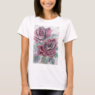 レッドローズウォーター絵画カラーインクのアートTシャツ Tシャツ