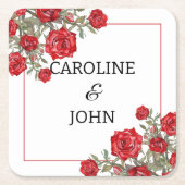 レッドローズウォーター色のフローラ結婚ズ スクエアペーパーコースター (正面)