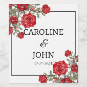 レッドローズウォーター色のフローラ結婚ズ ワインラベル (シングルラベル)