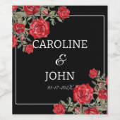 レッドローズウォーター色のフローラ結婚ズ ワインラベル (シングルラベル)