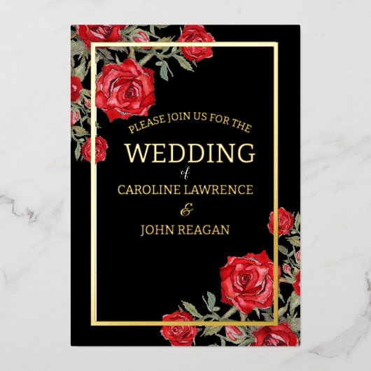 レッドローズウォーター色のフローラ結婚ズ 箔シーズンカード (正面)