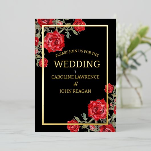 レッドローズウォーター色のフローラ結婚ズ 箔シーズンカード (立ち正面)