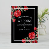 レッドローズウォーター色のフローラ結婚ズ 箔招待状 (立ち正面)