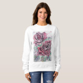 レッドローズウォーター色の花絵画のフローラ スウェットシャツ (正面フル)