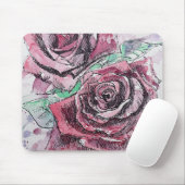 レッドローズウォーター色の花絵画のフローラ マウスパッド (マウス)