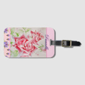 レッドローズウォーター色バラピンクフローラ女の子 ラゲッジタグ (正面横)