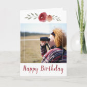 レッドローズウォーター色誕生日写真フローラ カード (正面)