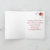 レッドローズウォーター色誕生日写真フローラ カード (内部)