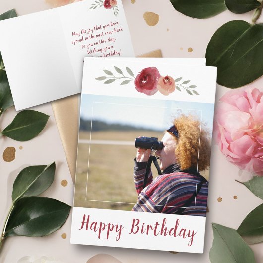 レッドローズウォーター色誕生日写真フローラ カード