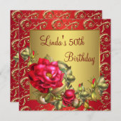 レッドローズウーマンズバースデーパーティー 招待状 (正面/裏面)