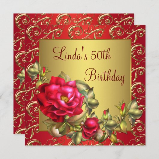 レッドローズウーマンズバースデーパーティー 招待状 (正面/裏面)