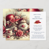 レッドローズエレガントハットテーマティーパーティー 招待状 (正面/裏面)