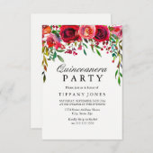 レッドローズエレガントフラワーキンセアニェラパーティー招待状 招待状 (正面/裏面)