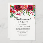 レッドローズエレガントフラワーリタイアメントパーティー招待状 招待状 (正面/裏面)