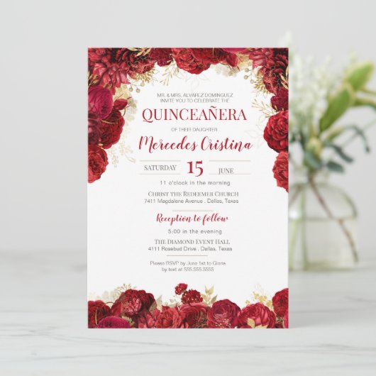 レッドローズエレガントフローラキンセアニェラ 招待状 (スタンド正面)