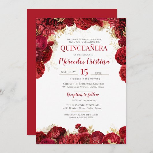 レッドローズエレガントフローラキンセアニェラ 招待状 (正面/裏面)