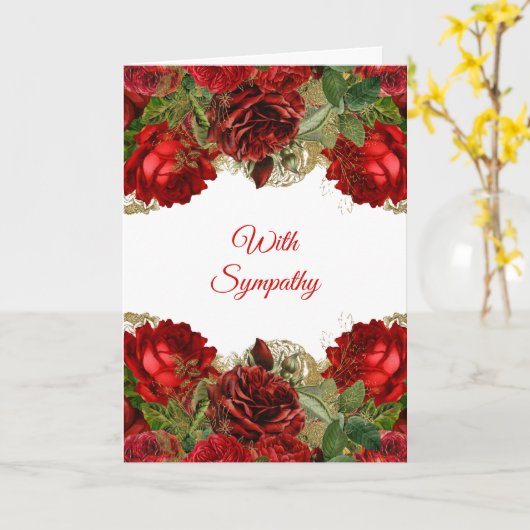 レッドローズエレガントフローラフレーム悔やみや弔慰 カード (黄色い花)