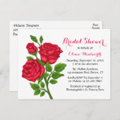 レッドローズエレガントフローラブライダルシャワー招待 ポストカード (正面/裏面)