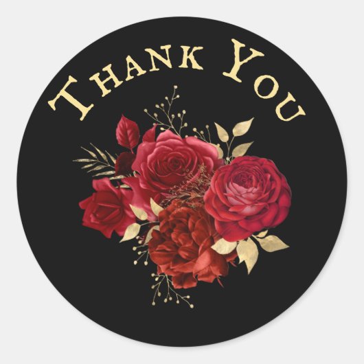 レッドローズエレガントフローラ金ゴールドブーケありがとう ラウンドシール (正面)
