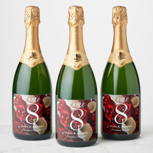 レッドローズエレガントフローラ金ゴールド結婚ボール スパークリングワインラベル (ボトル)