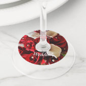 レッドローズエレガントフローラ金ゴールド結婚ボール ワイングラスタグ (クローズアップ)