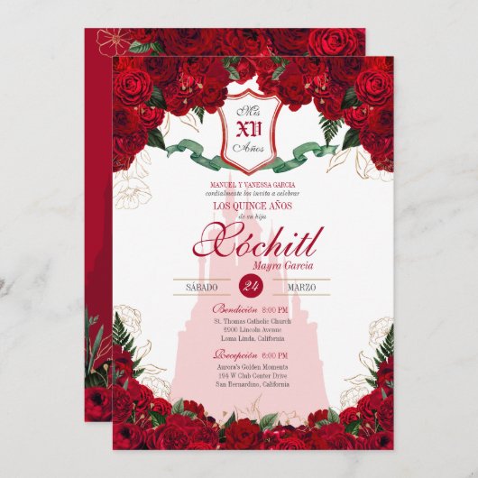 レッドローズエレガントプリンセスロイヤリティキンセアニェラ 招待状 (正面/裏面)