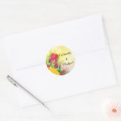 レッドローズオンイエローカスタムイベントシール ラウンドシール (封筒)