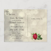 レッドローズオンゴールデン《写真》ぼけ味結婚式の日付を保存 案内ポストカード (裏面)