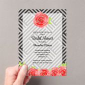 レッドローズオンストライプブライダルシャワー アクリル招待状 (インサイチュ (ポータブル))