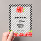レッドローズオンストライプブライダルシャワー アクリル招待状 (インサイチュ (ポータブル))