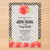 レッドローズオンストライプブライダルシャワー アクリル招待状 (正面)