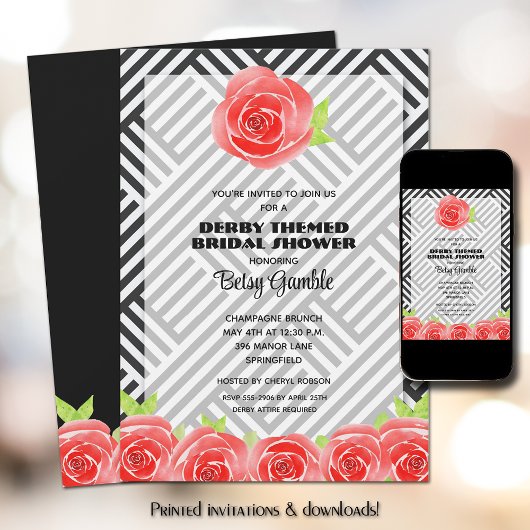 レッドローズオンストライプブライダルシャワー 招待状