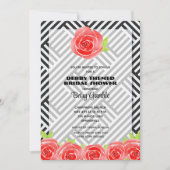 レッドローズオンストライプブライダルシャワー 招待状 (正面)