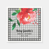 レッドローズオンブラックアンドホワイトギンガムブライダルシャワー スタンダードカクテルナプキン (正面)