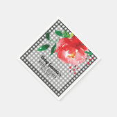 レッドローズオンブラックアンドホワイトギンガムブライダルシャワー スタンダードカクテルナプキン (角)