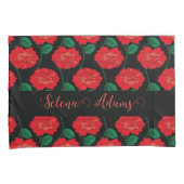 レッドローズオンブラックピラロケース 枕カバー (正面右)