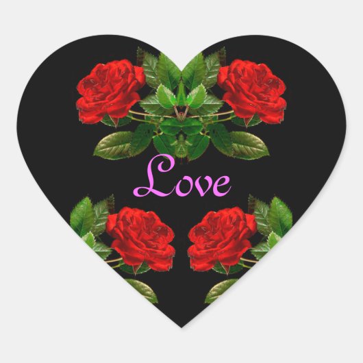 レッドローズオンブラックベルベットフローラ抽象デザイン ハートシール (正面)