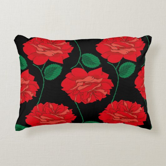 レッドローズオンブラック アクセントクッション (正面)