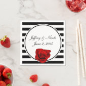 レッドローズオンブラック&ホワイトストライプズ結婚ズ スタンダードカクテルナプキン (インサイチュ)