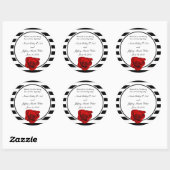 レッドローズオンブラック&ホワイトストライプズ結婚ズ ラウンドシール (シート)