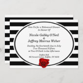 レッドローズオンブラック&ホワイトストライプリハーサルディナー 招待状 (正面/裏面)