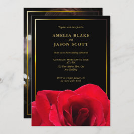 レッドローズオンブラック |金ゴールドフレーム(写真結婚付) 招待状