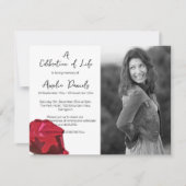レッドローズオンホワイトお祝いオブライフカード 招待状 (正面)