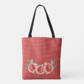 レッドローズオンレッド&ホワイト水玉模様 トートバッグ (裏面)