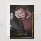 レッドローズオン深いピンク |金ゴールドフレーム結婚写真 招待状 (裏面)