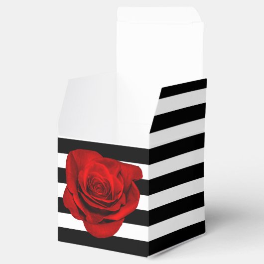 レッドローズオン白黒ストライプウェディングパーティーの好意 フェイバーボックス (オープン)