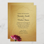 レッドローズオン金ゴールド結婚式招待状 招待状 (正面/裏面)