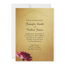 レッドローズオン金ゴールド結婚式招待状